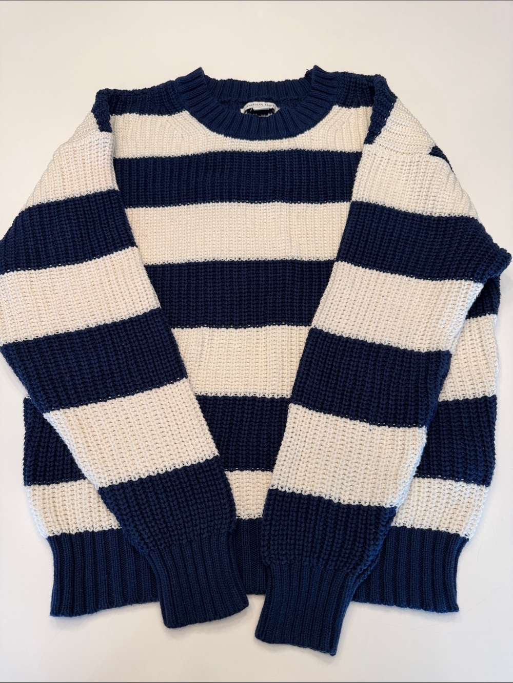 American Eagle Outfitters Navy & Cream Wide-Strip Crewneck Sweater
